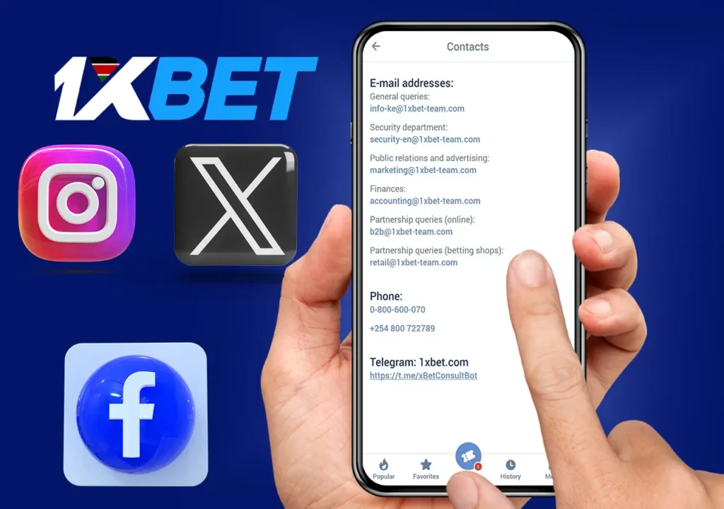 1xBet casino customer support contacts in social networks